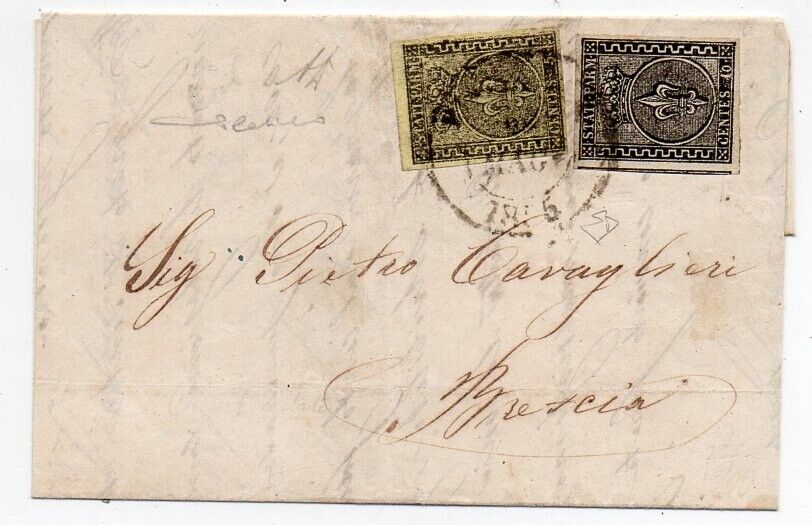 1855 ITALY PARMA COVER SA 12 BICOLOR FRANKING GREAT MARGINS 215000