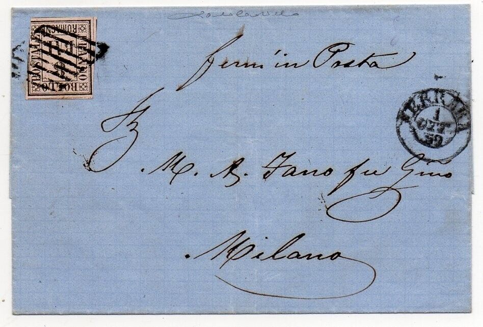 1859 ITALY ROMAGNA COVER SA8 8b ROSA COLOR 3850000 MAJOR RARITY 