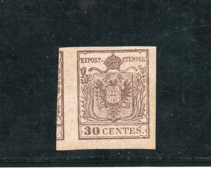 1850 ITALY LOMBARDYVENETIA SA 7e 30c BRUNO GRIGIASTRO MINT 1980000