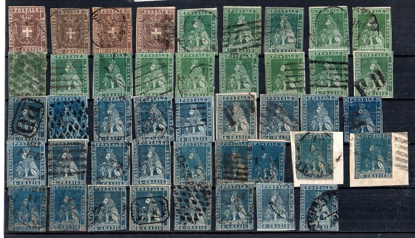 1850s ITALY TUSCANY USED STAMPS LOT 1750000 SIGNED STAMPS SCARCE MATERIAL