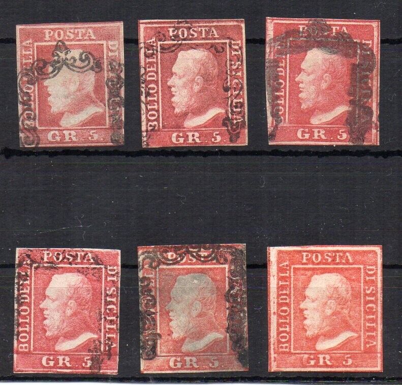 1859 ITALY SICILY 5gr STAMPS LOT DIFFERENT SHADESPLATES 1850000 EXPERT SIGNED