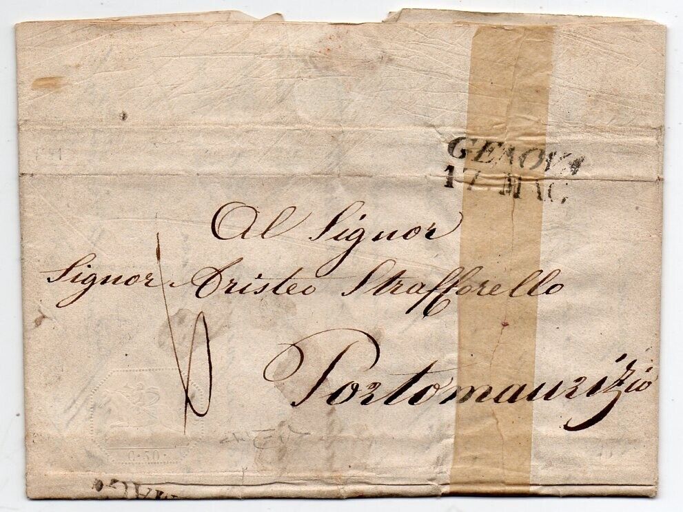 1841 ITALY SARDINIA COVER 50c CAVALLINO ISSUE SA 6 1750000