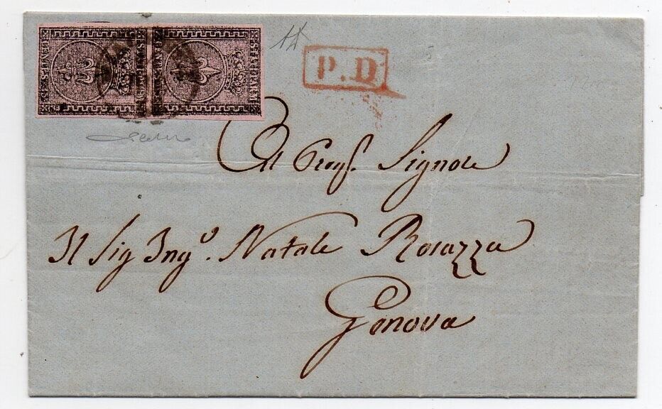 1858 ITALY PARMA COVER SA3 GREAT MARGINS PAIR 240000 CERTIFICATE LK