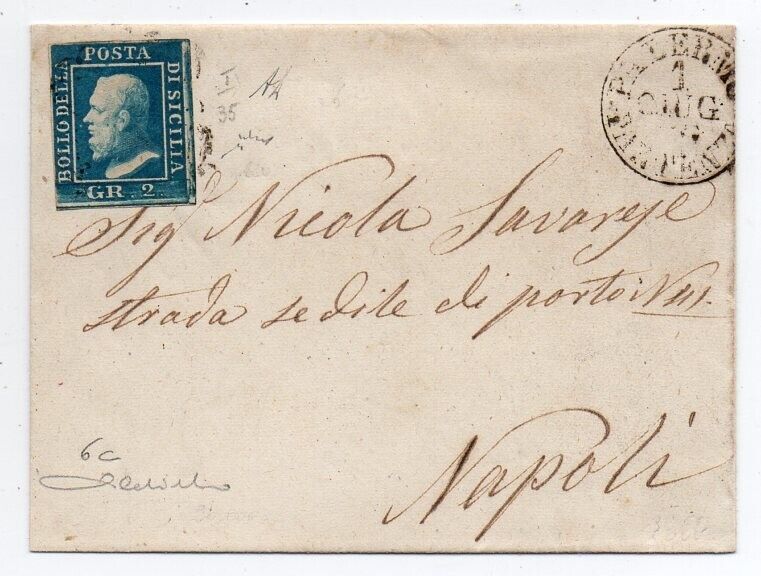 1859 ITALY SICILY COVER SA6c 2gr COBALTO SCURO 380000 CERTIFICATE RARITY