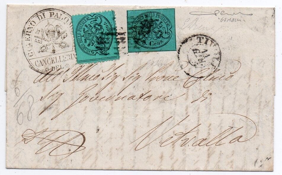 1868 ITALY ROMAN STATES COVER SA1625 MIXED ISSUES 3550000 TOP RARITY