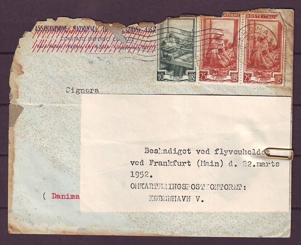 q5425 Italy Airplane CRASH Cover by Frankfurt Main tDenmark 1952