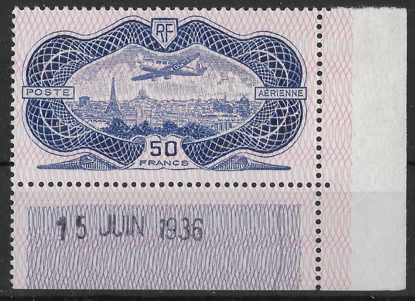 FRANCE1936 Mint NH Airmail 50 Fr Ultramarine Yvert 15 CV 1750 VF