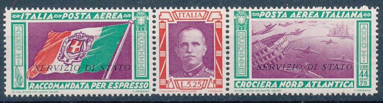 56883 Italy Airmail 1933 Rare strip MH VF stamp  Labels 2200 signed LUXE