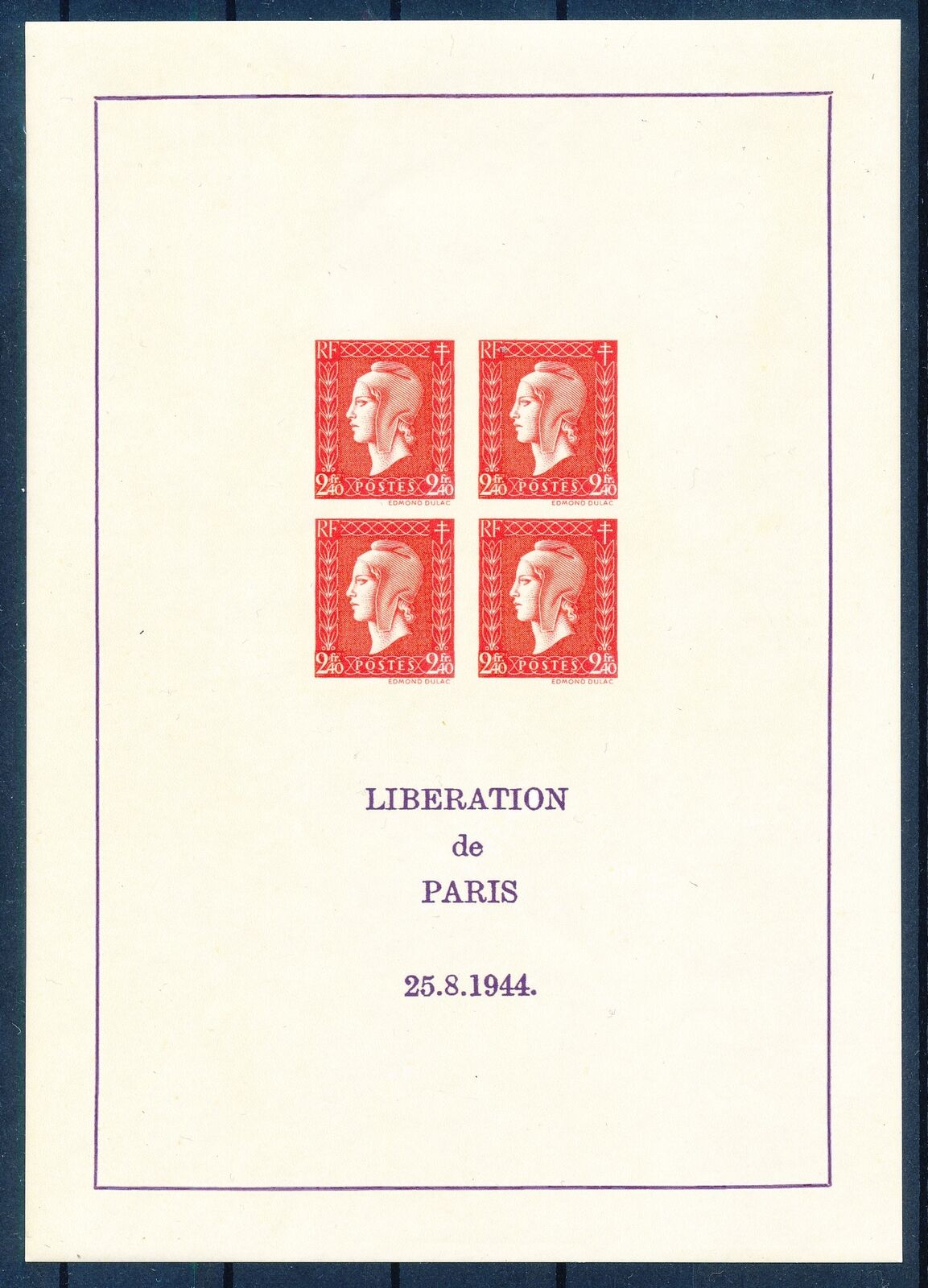 G62141 France 1945 Rare Marianne Dulac Sheet MNH VF multiple signed 9750