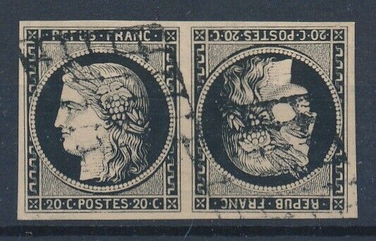 59516 France 1849 Rare Tetebeche pair Used VF multiple Signed stamps